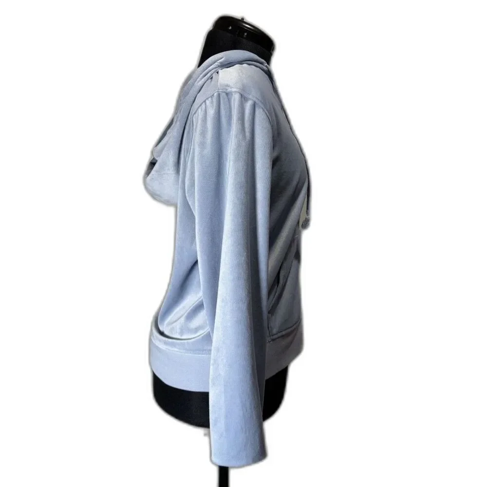 Fashion Nova Velour Zip Up Hoodie Women's Size XL Powder Blue Lounge Jacket